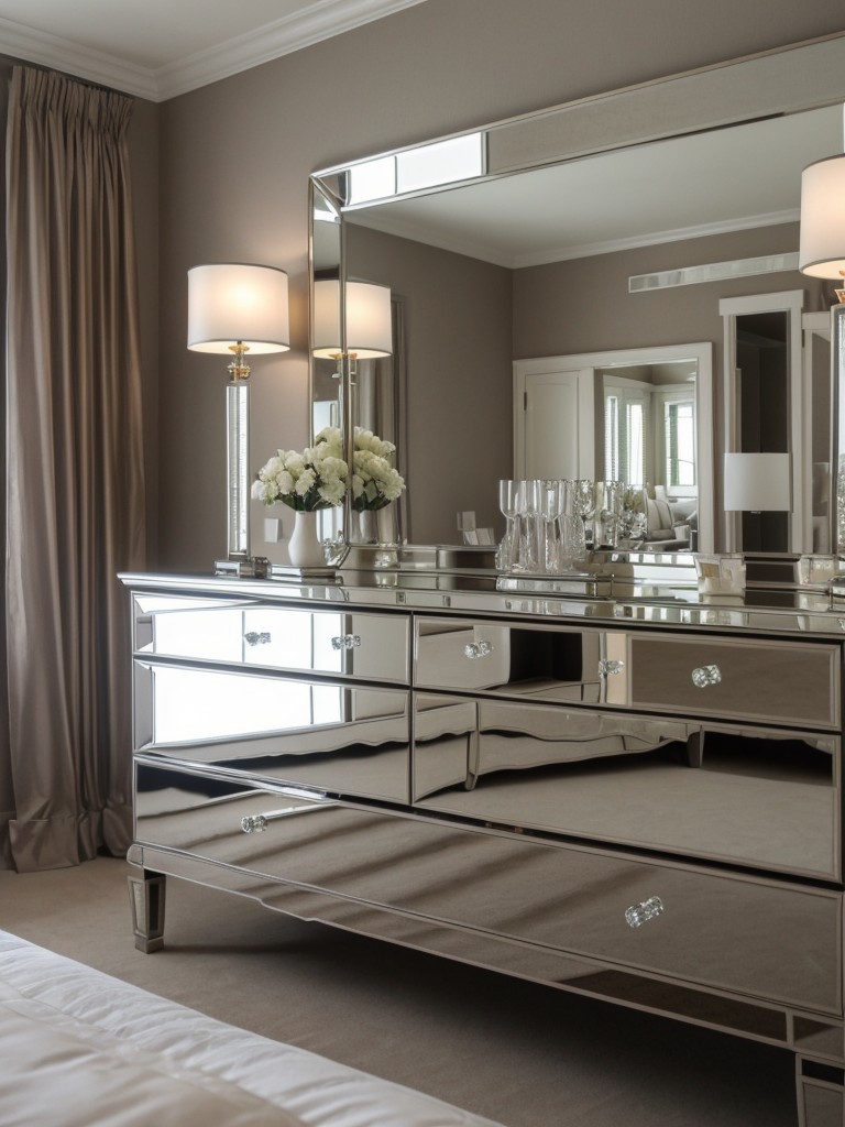 Luxe Taupe Apartment Bedroom: Glamorous & Reflective Decor