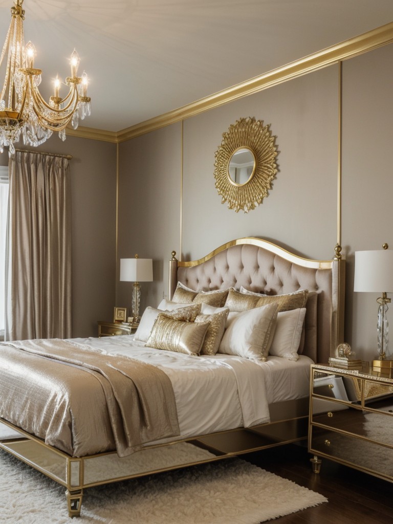 Boho Chic Taupe Bedroom: Glam Up Your Space with Metallic Accents!