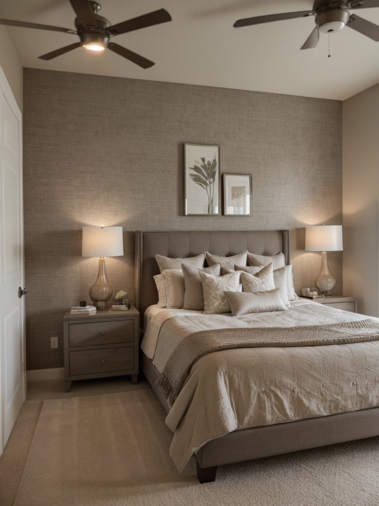 Chic Taupe Apartment Bedroom: Elevate with a Bold Statement Wall