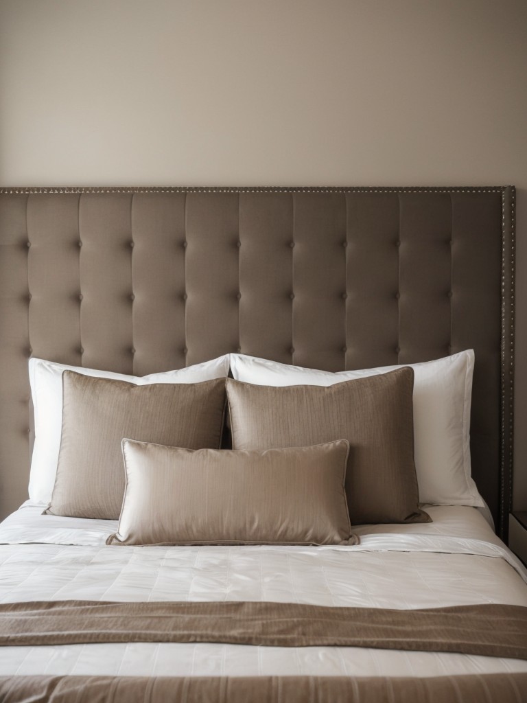 Timeless Sophisticated Taupe Bedroom Decor: Elevate Your Space with a Tufted Headboard!