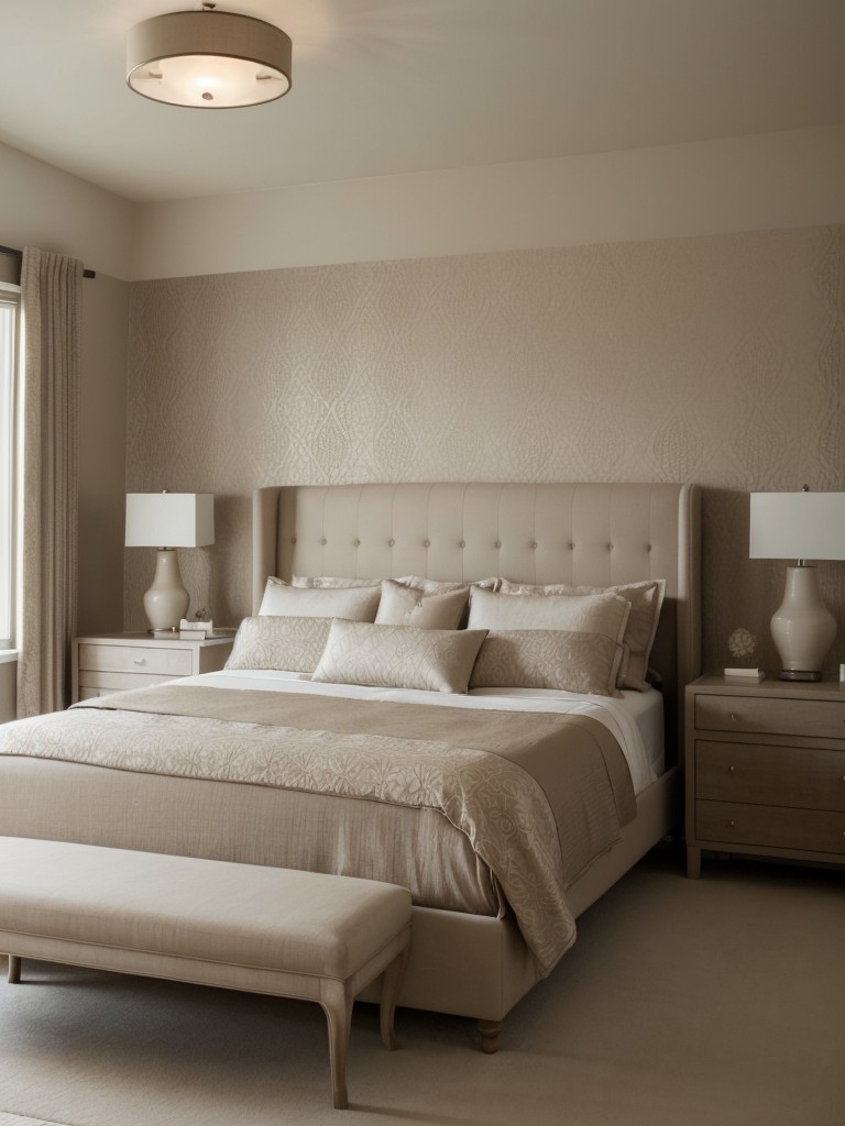 Stylish Taupe Bedroom: Elevate Your Space with Statement Wallpaper!