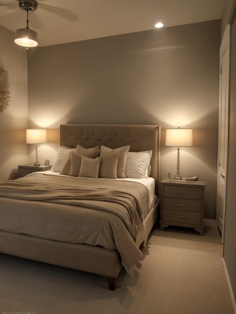 Cozy vibes: Elevate your apartment with soft lighting and taupe bedroom décor.