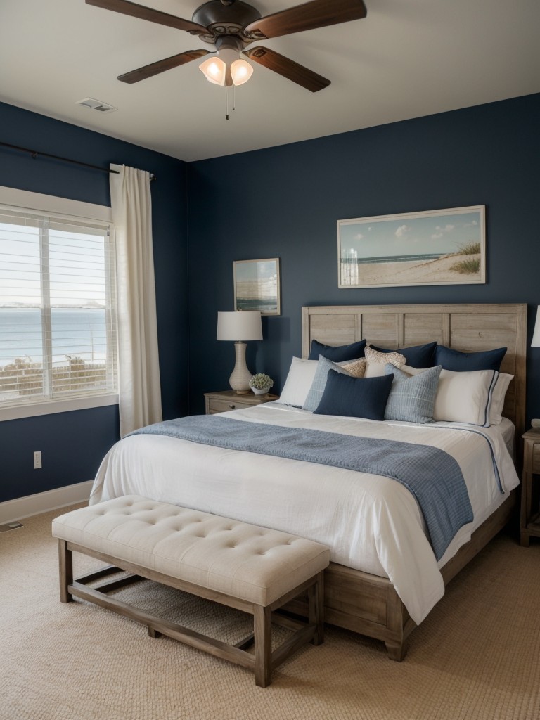 Coastal-inspired Navy Bedroom: Serene & Stylish Apartment Decor