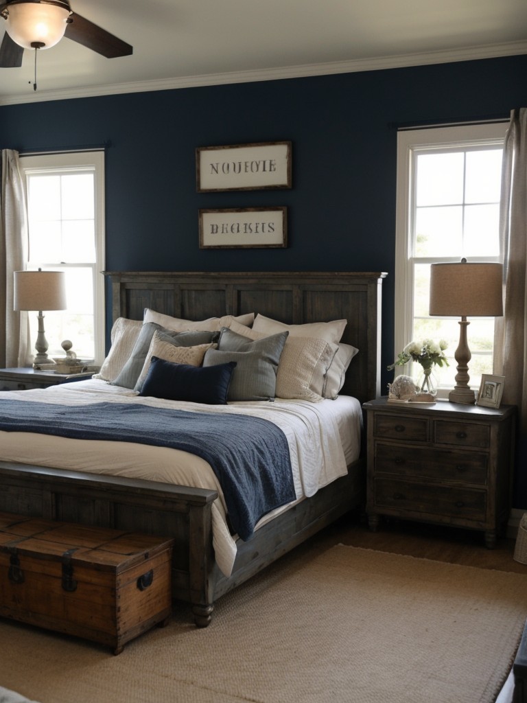 Chic Navy Bedroom Inspiration with Rustic Farmhouse Style