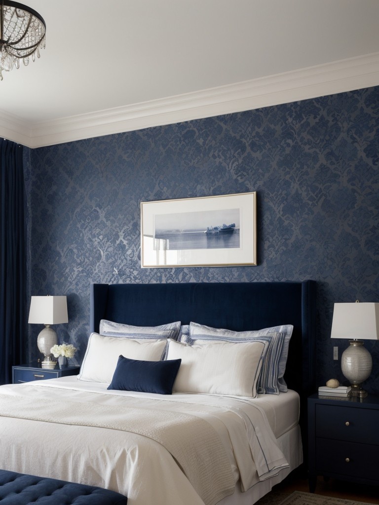 Classic Navy Bedroom Wallpaper: Elevate Your Space with Timeless Elegance!