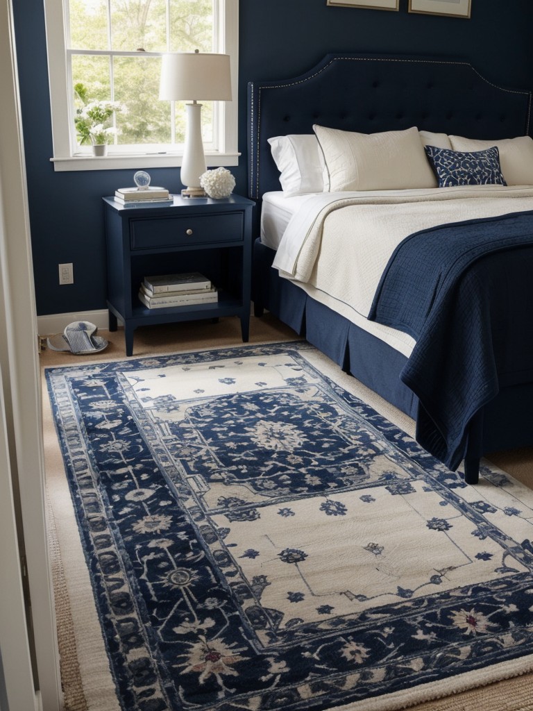 Navy Bliss: Stylish Rug Ideas to Elevate Your Apartment Bedroom!