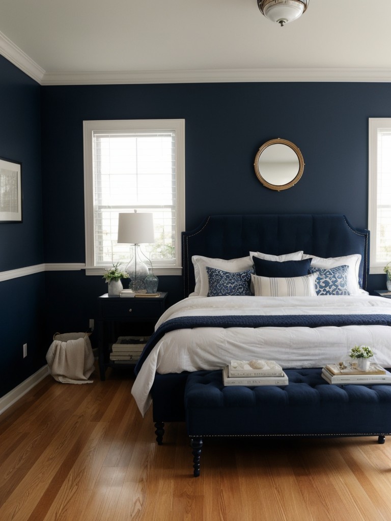 Navy-inspired decor transforms your apartment into a timeless retreat!