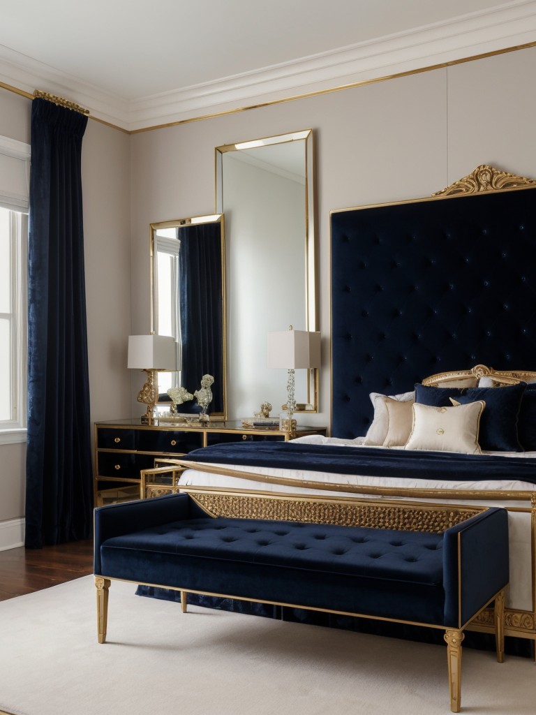 Luxurious Navy Bedroom Inspiration: Glamorous Accents & Chic Decor