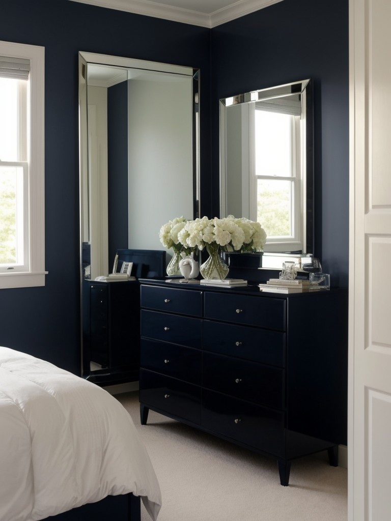 Mirror Magic: Transform Your Apartment with Navy Bedroom Decor!