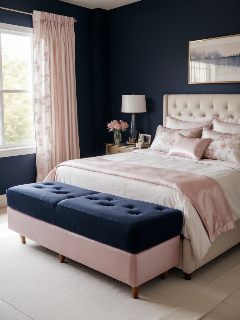 Navy & Blush: Romantic Bedroom Inspo with Floral Prints