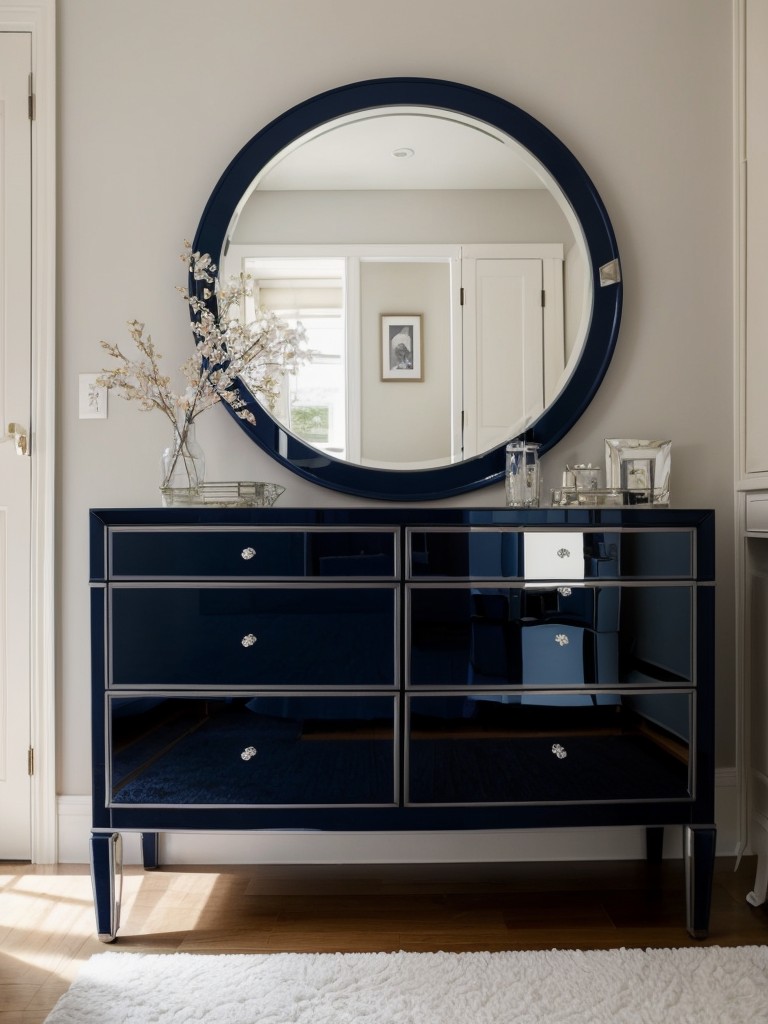 Navy Glam: Mirror Magic for Your Stylish Apartment