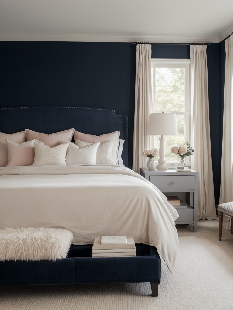 Serene Navy Bedroom: Stylish Apartment Inspiration