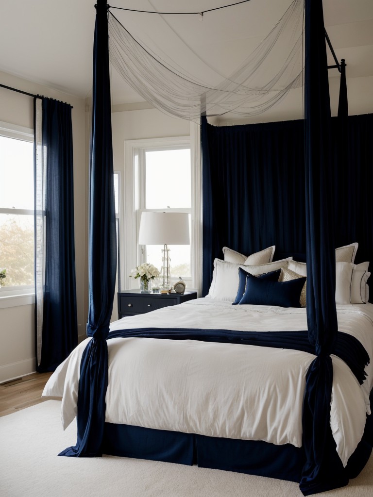 Enchanting Navy Bedroom with Glamorous Canopy Bed