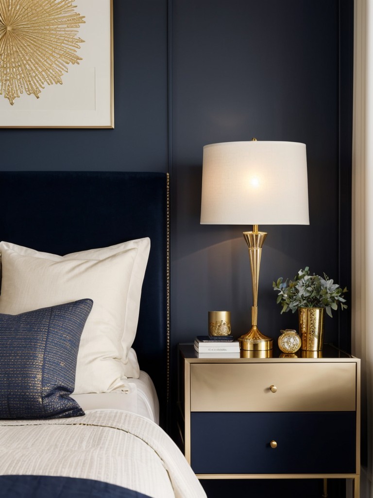 Chic Navy Bedroom: Mix Metals for a Stylish Space!