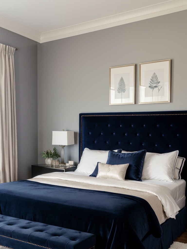 Luxurious Navy Bedroom Ideas with Statement Velvet Headboard