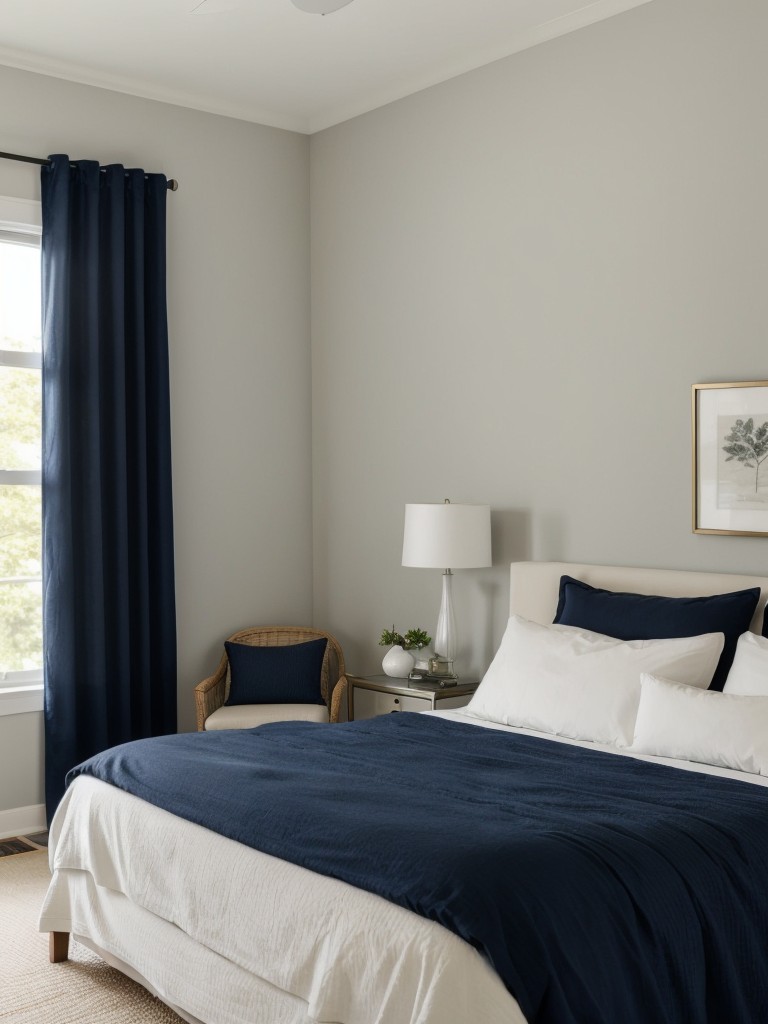 Navy blackout curtains: create a serene retreat in your apartment.