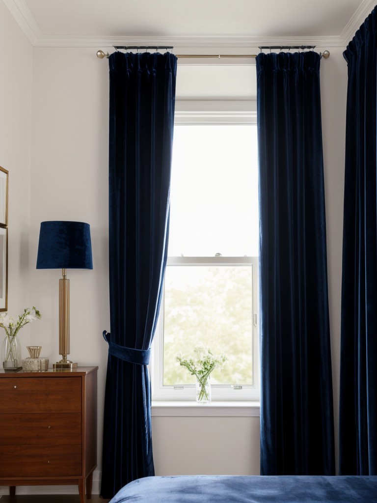 Elegant Navy Velvet Curtains: Your Serene Bedroom Retreat!