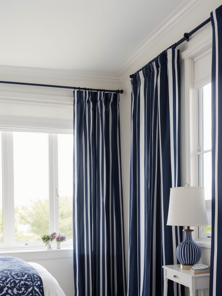 Navy Bliss: Transform Your Apartment with Chic Striped Curtains!