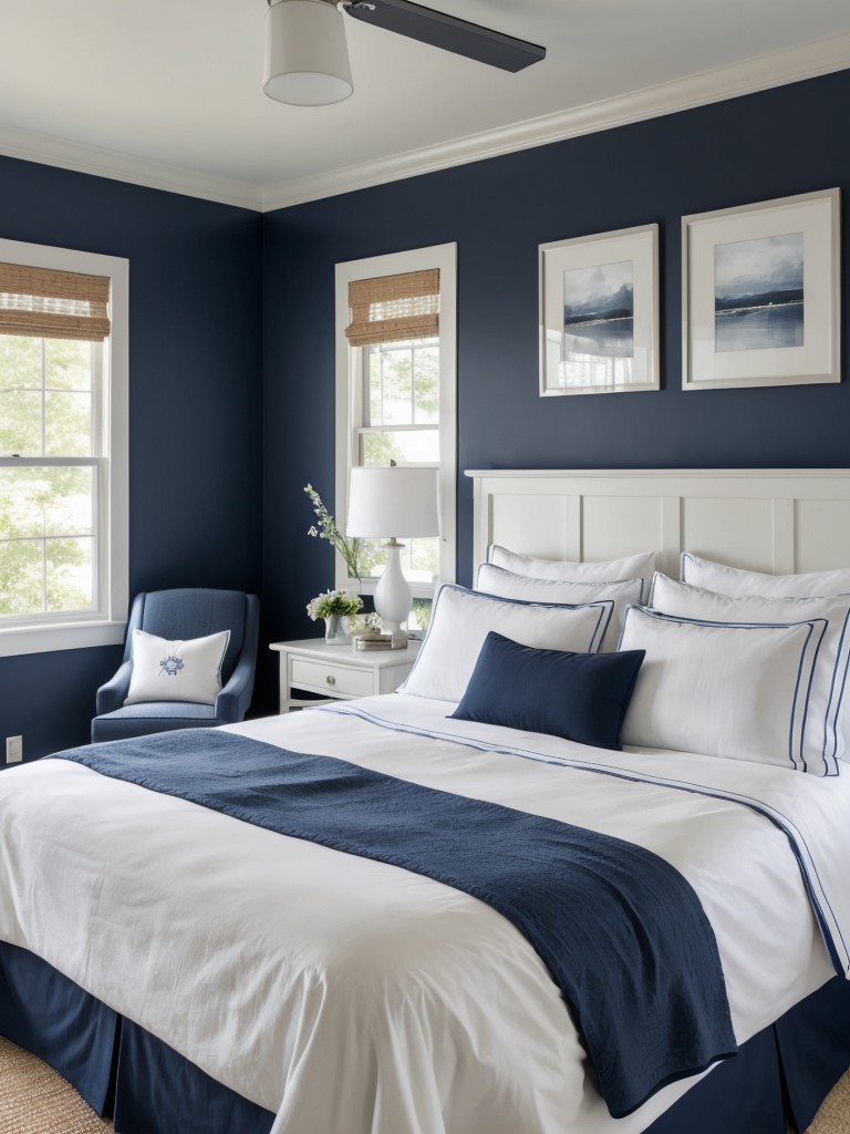 Navy and White Bedding: A Classic Retreat for Your Apartment.