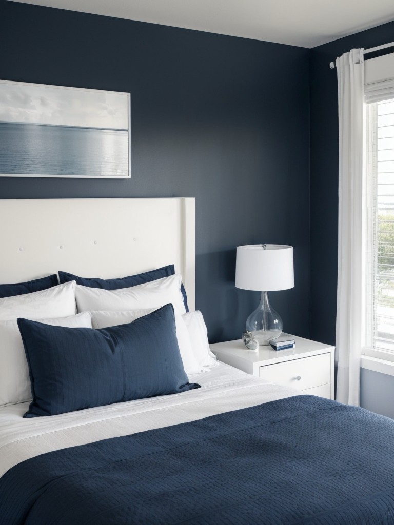 Coastal Navy Bedroom: Achieve a sleek and modern look with monochromatic décor!