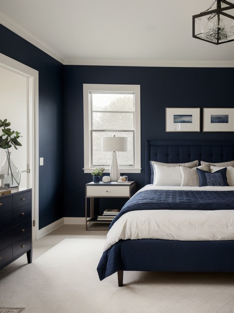 Modernize your apartment with a stylish navy blue bedroom!