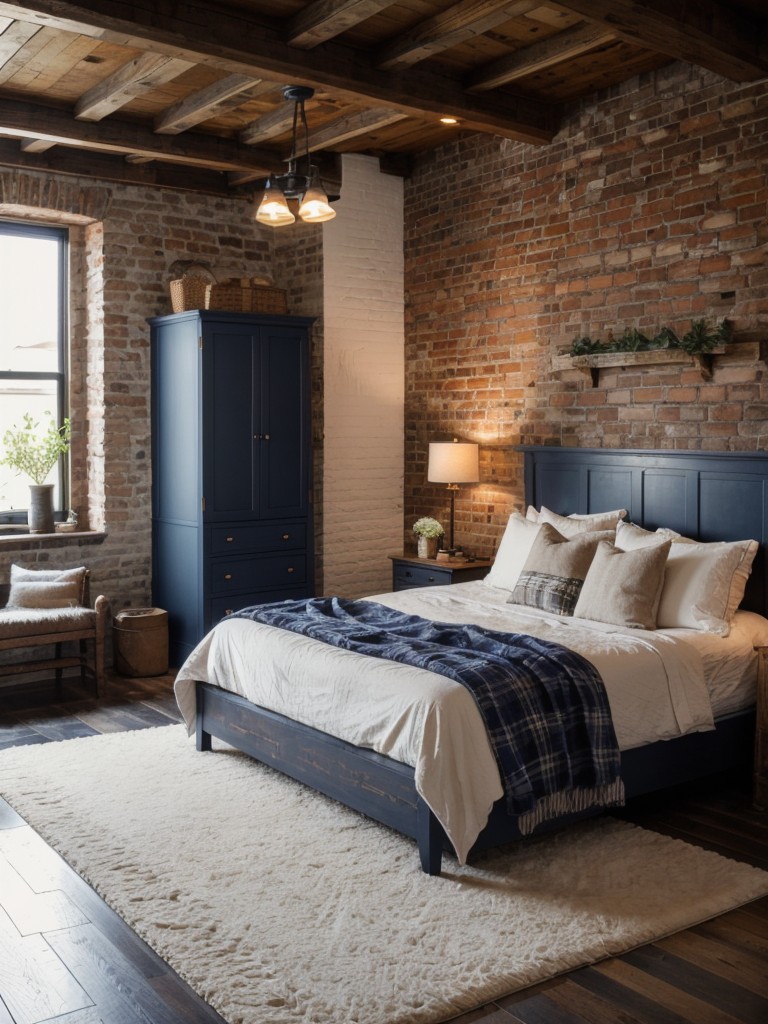 Rustic Chic Apartment Bedroom Ideas - Exposed Brick, Reclaimed Wood, Cozy Accents.