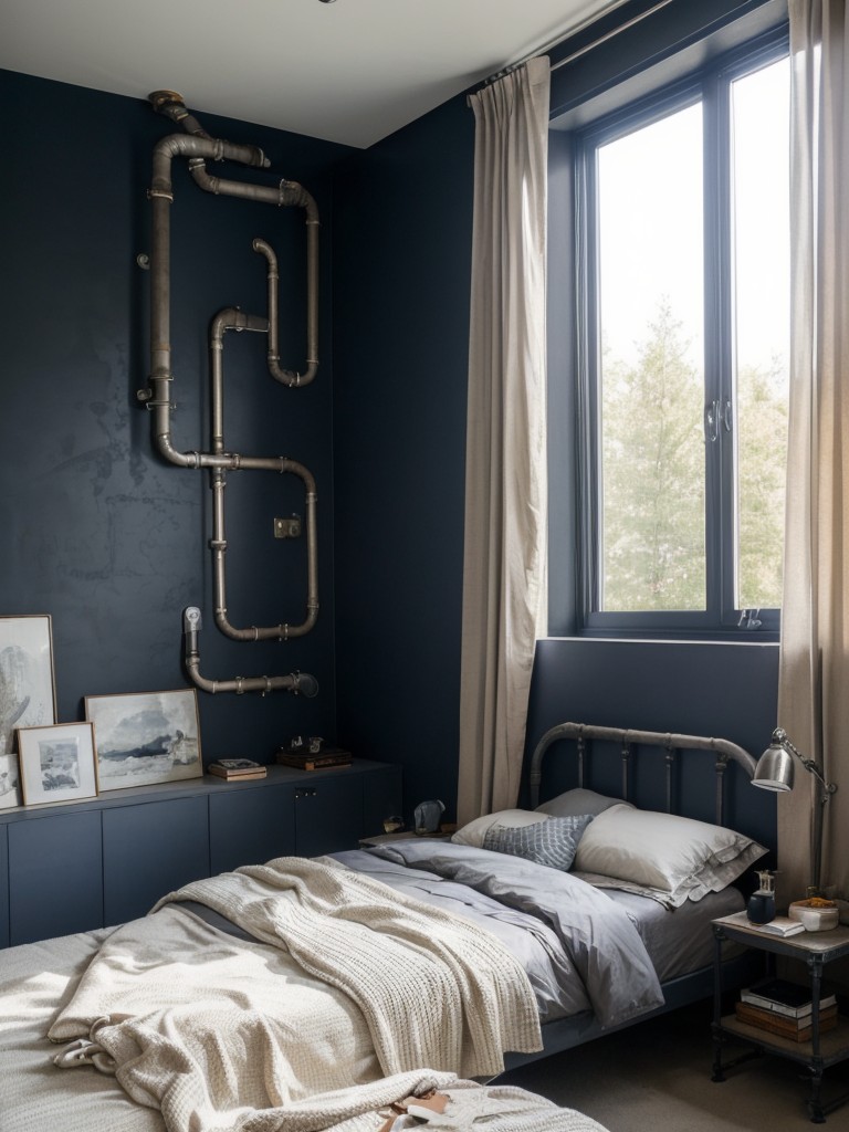 Industrial-Inspired Bedroom: Exposed Pipes & Concrete Walls!