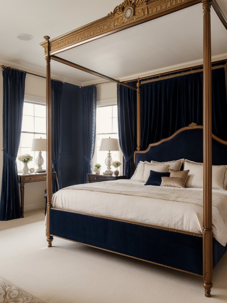 Navy Bedroom Makeover: Timeless Elegance with Regal Accents