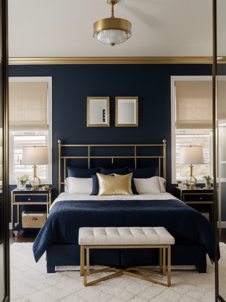 Glamorous Navy Bedroom: Sparkle with Metallic Accents!