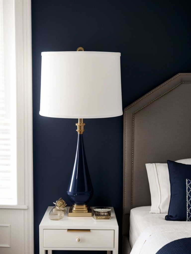 Stylish Navy Apartment Décor: Create a Relaxing Ambience with Soft Lighting!