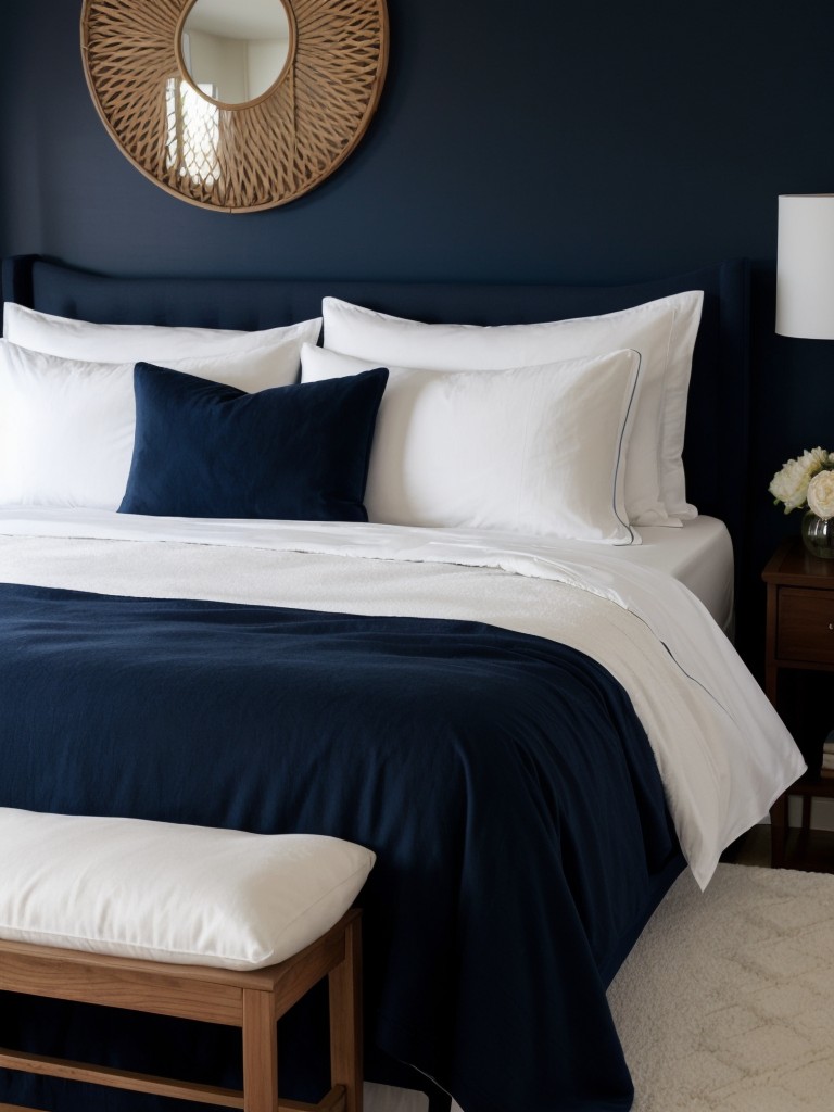 Navy Dream: Stylish Apartment Bedroom Inspo!