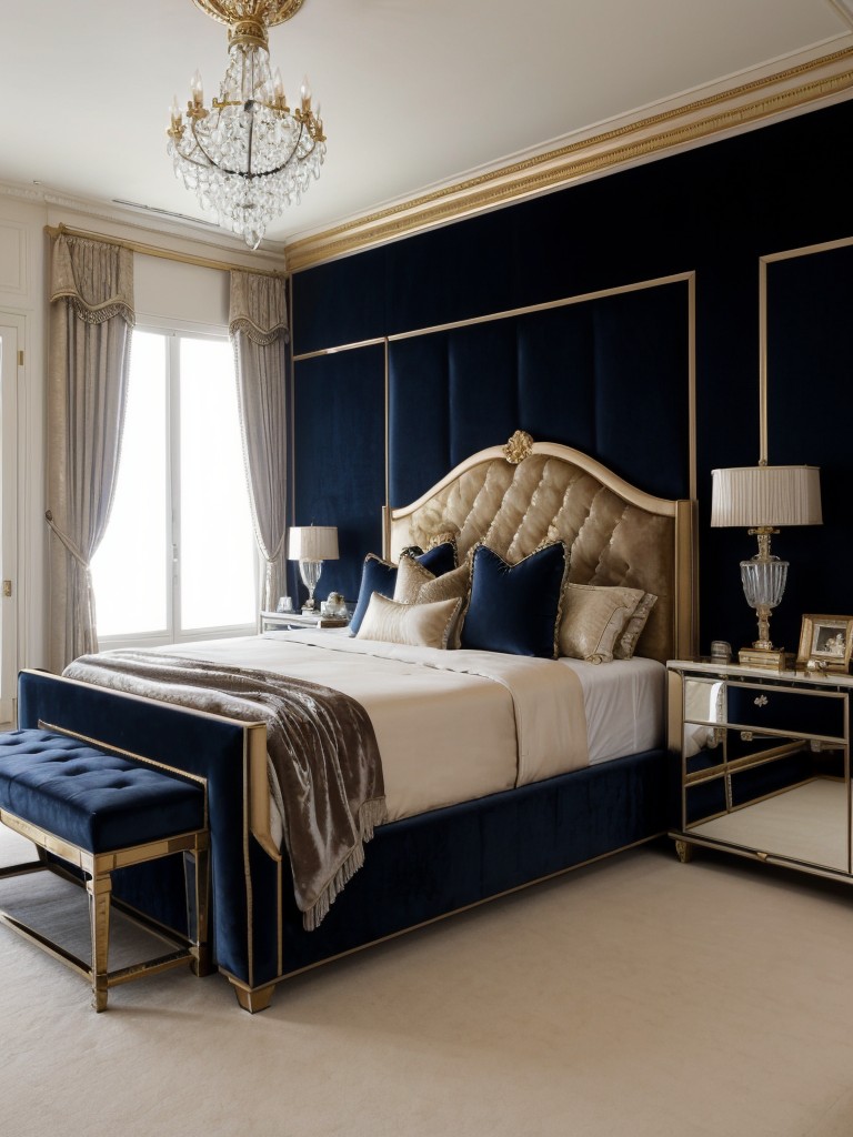 Glam up your apartment with luxurious navy bedroom decor!