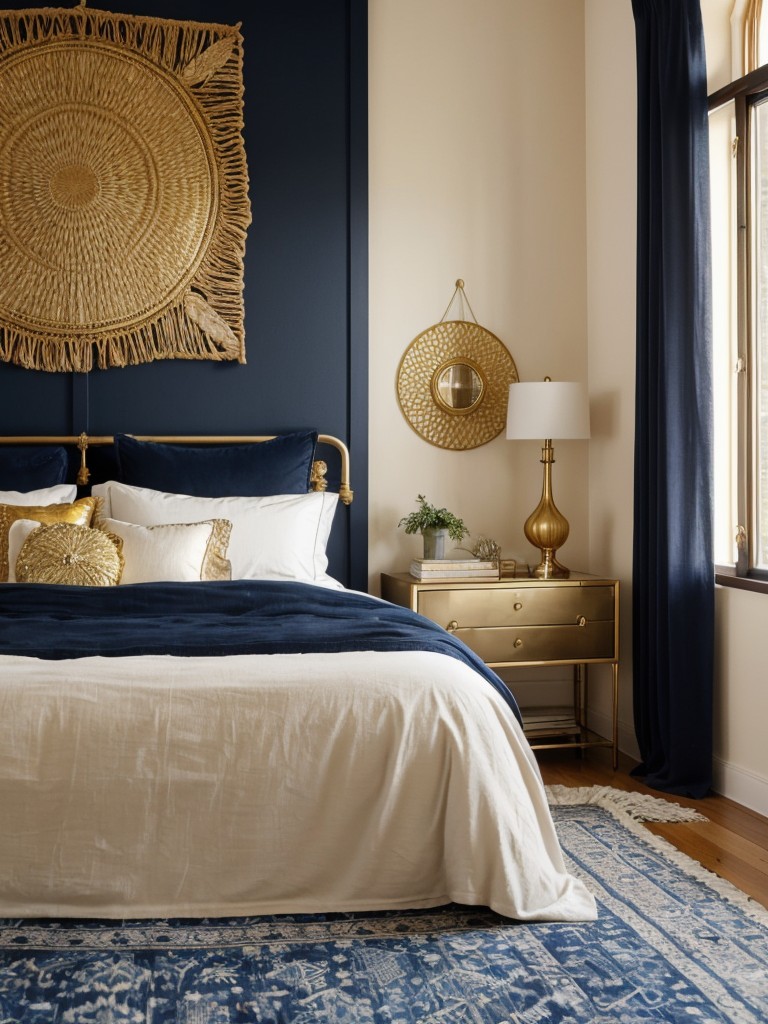 Easy Apartment Upgrades: Navy & Gold Bedroom Bliss