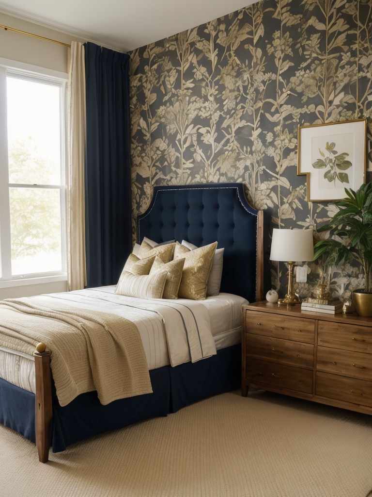 Serene Oasis: Navy and Gold Apartment Bedroom Decor