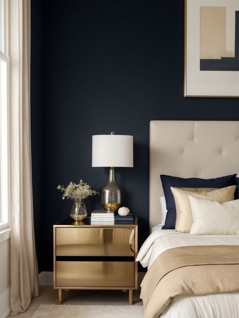 Sleek Navy and Gold: Elevate Your Bedroom with Minimalist Decor