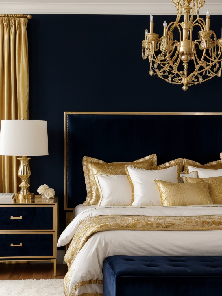 Opulent Navy & Gold: Luxurious Bedroom Decor for an Exquisite Ambiance