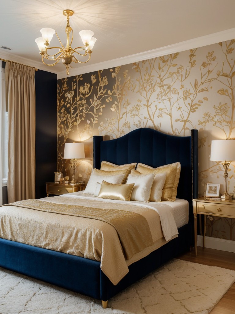 Enchanting Navy & Gold Bedroom Escape: Create a Whimsical Wonderland.