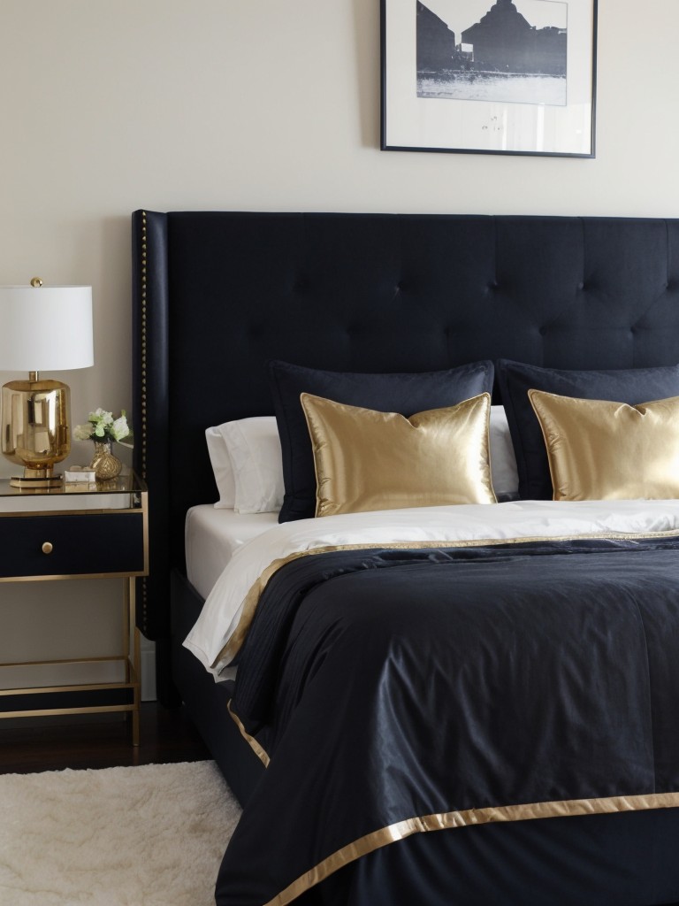 Modern Navy & Gold Apartment Bedroom: Bold & Refined Decor