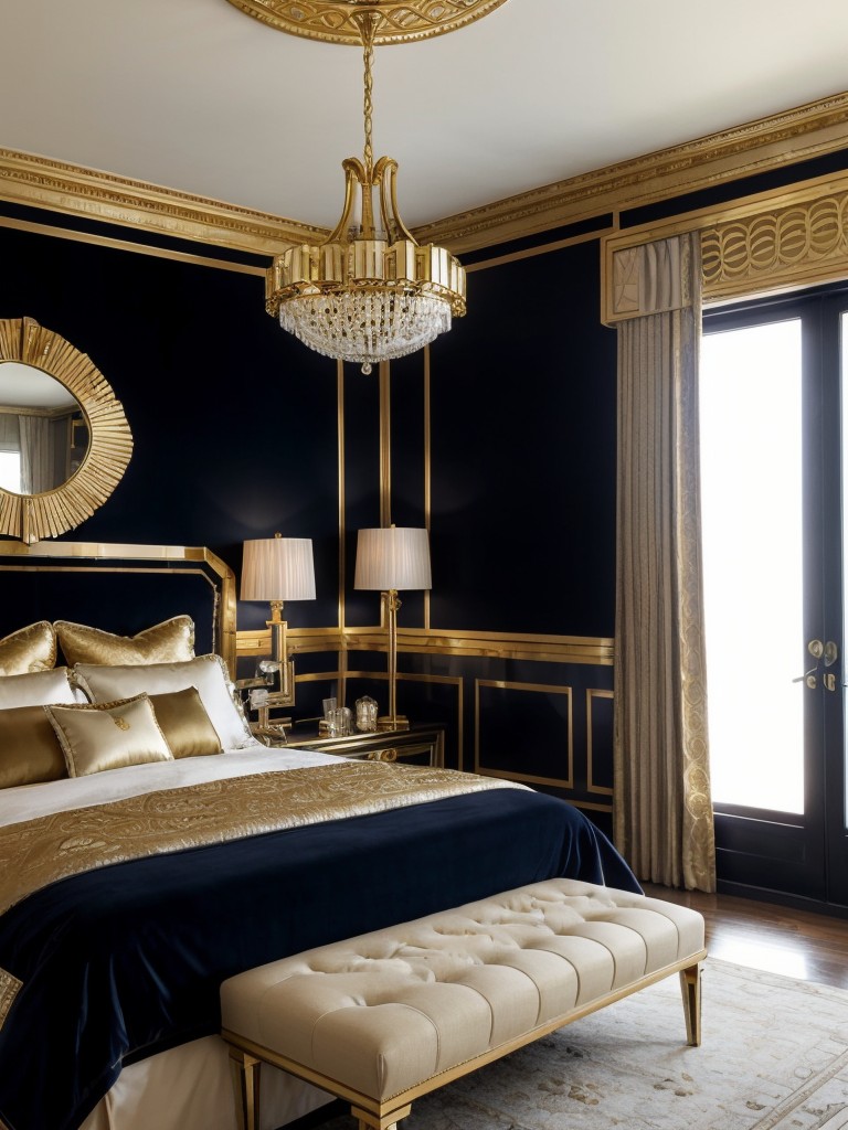 Decadent Art Deco Bedroom: Navy & Gold Glamour!