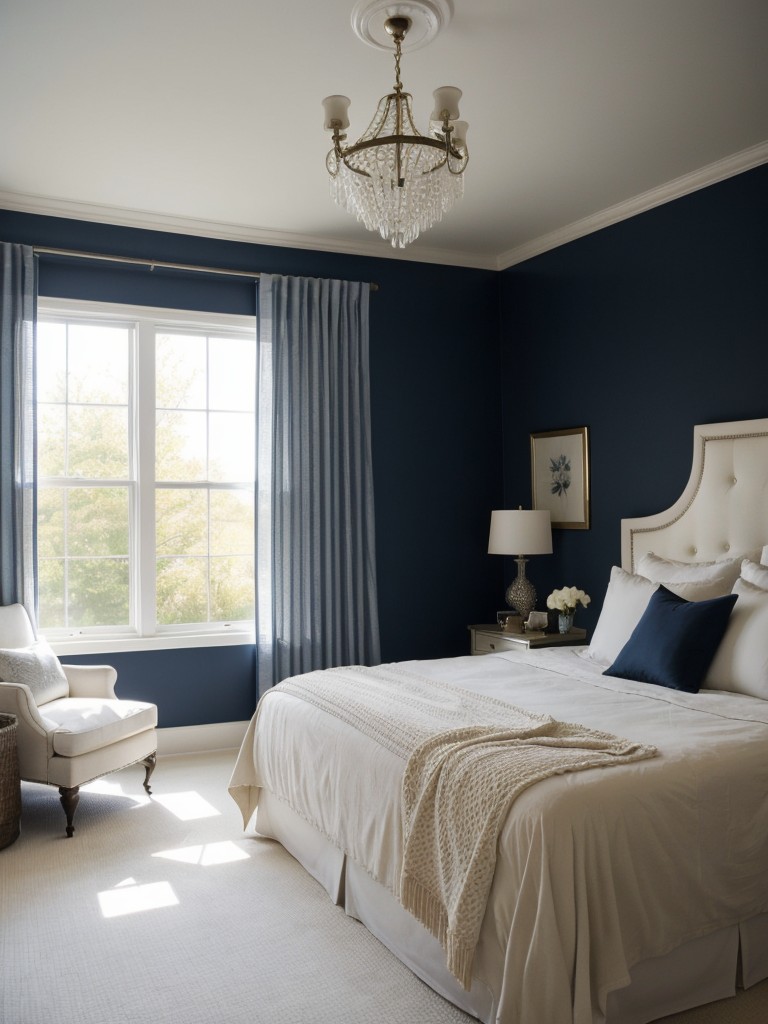 Navy Dream: Romantic Bedroom with Sheer Curtains