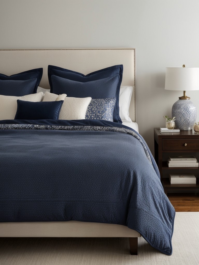 Navy Bedroom Bliss: Elevate your apartment with luxurious decor