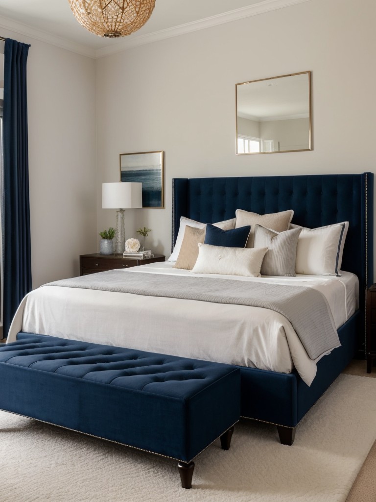 Tufted Ottoman: Elevate Your Bedroom with Navy Luxury