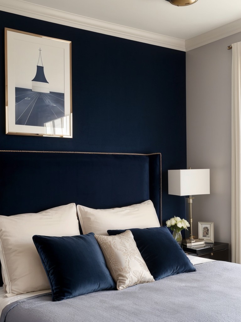 Chic Navy Bedrooms: Elevate Your Space with a Velvet Headboard