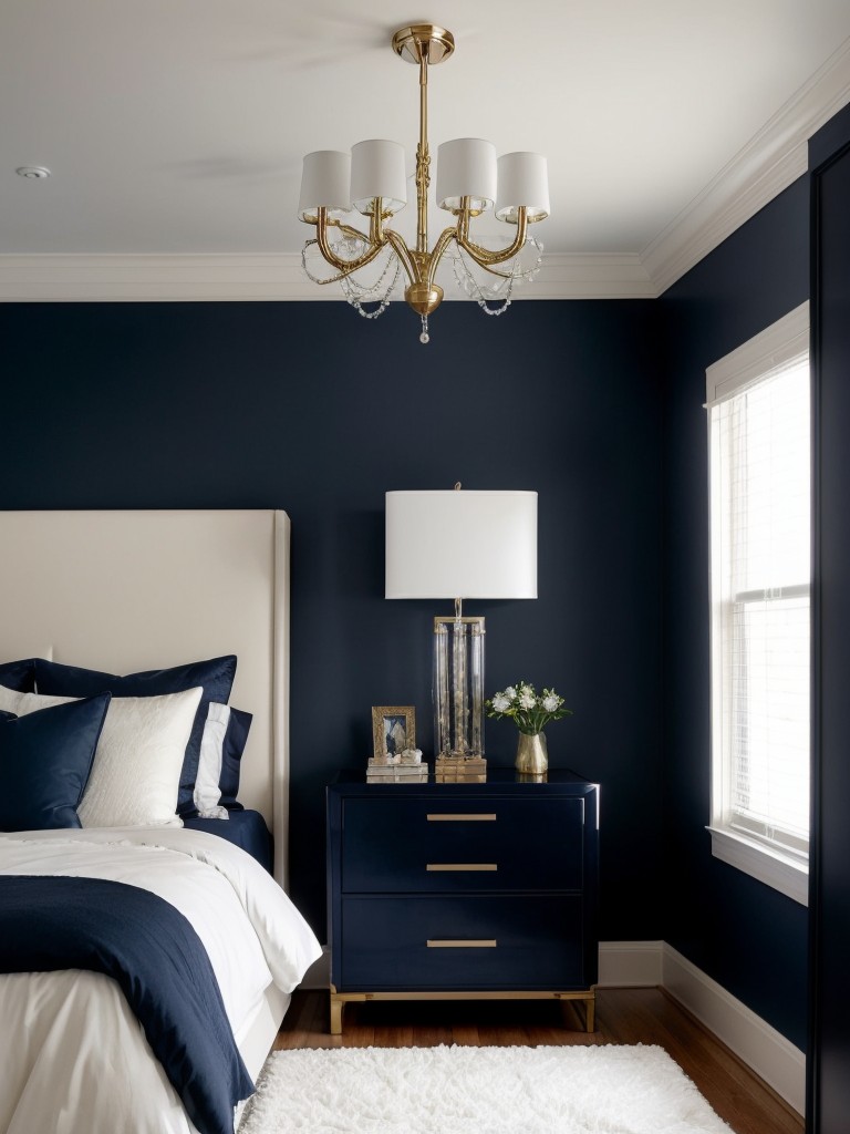 Sleek & Stylish Navy Bedrooms: Add Glamour with Metallic Lighting