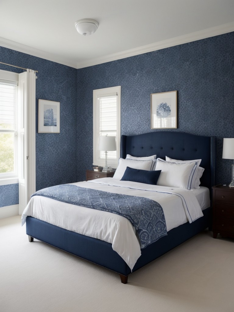 Stylish Navy Bedroom: Add Sophistication with Wallpaper