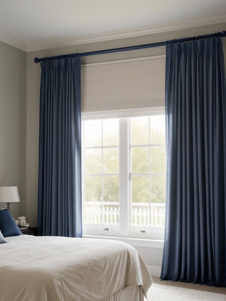 Chic Navy Bedroom: Create a Dreamy Oasis with Soft Curtains!