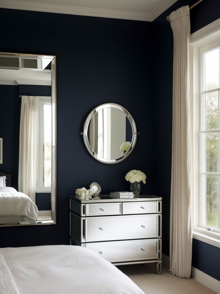 Navy Bedroom Inspiration: Reflective Mirrors for Elegance