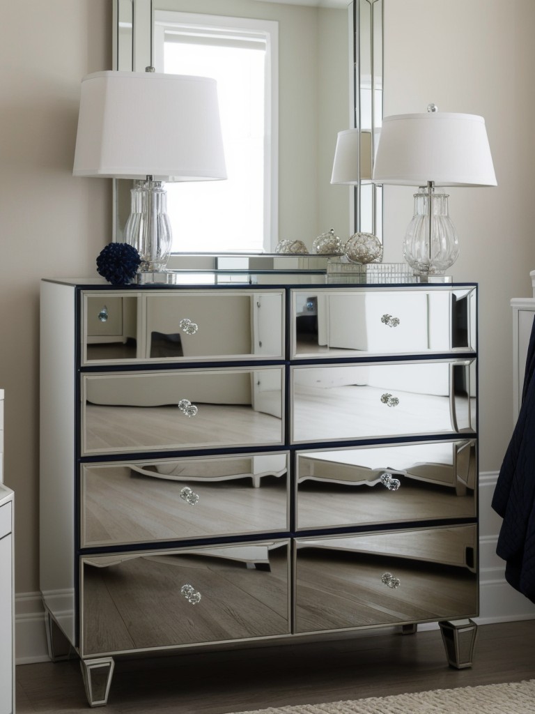 Navy Bedroom Decor: Dive into Deep Sea Serenity with Mirrored Furniture