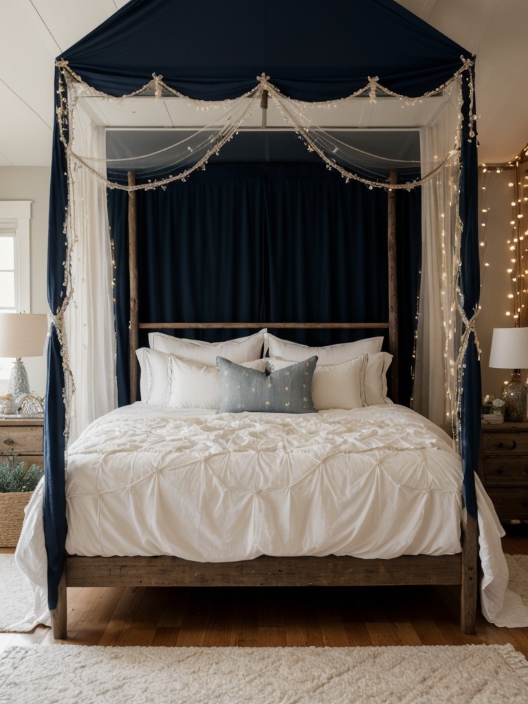 Navy Bedroom Retreat: Cozy Up in Rustic Charm.