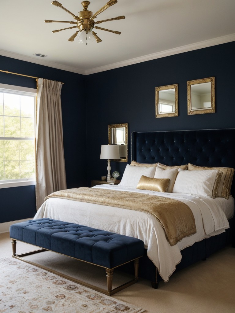 Vintage Glam for a Cozy Retreat: Navy Apartment Bedroom Decor Ideas